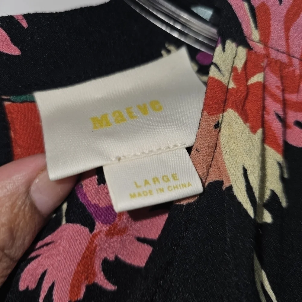 ANTHROPOLOGIE Maeve Black Bella Floral Choker Top Size L